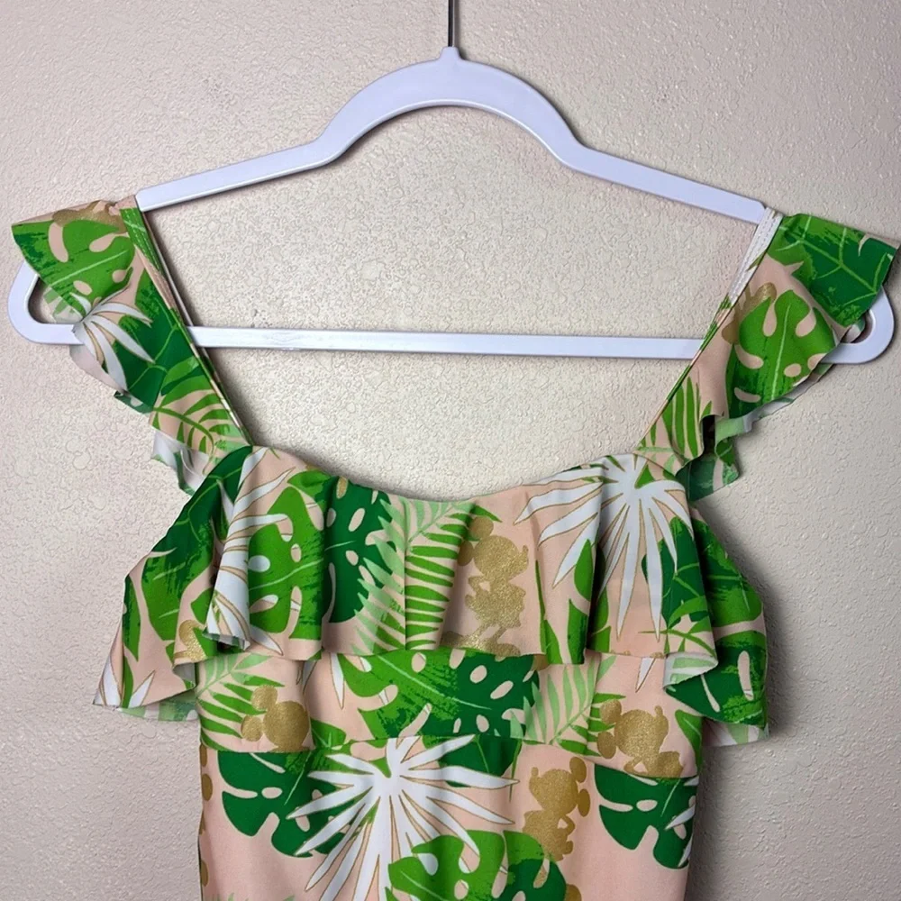 DISNEY Small World Women XS Mickey Mouse Tropical Print One Piece Swimsuit Girly